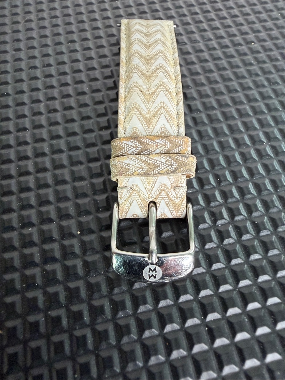 Michele Geometric Watch Band in Beige & White leather made in France 18mm